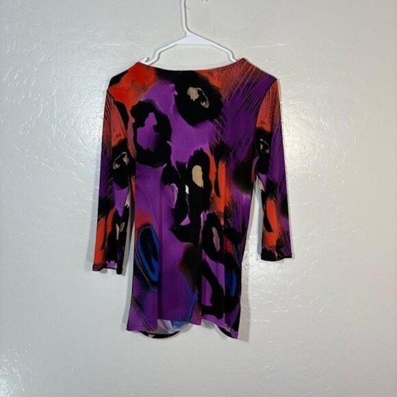 Eva Varro Shirt Womens Small Purple Twist Front 3/4 Sleeve Abstract Made USA - Picture 5 of 7